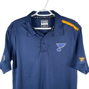 New Fanatics Authentic Pro St Louis Blues Hockey Polo Shirt Mens‎ M Blue Stretch
